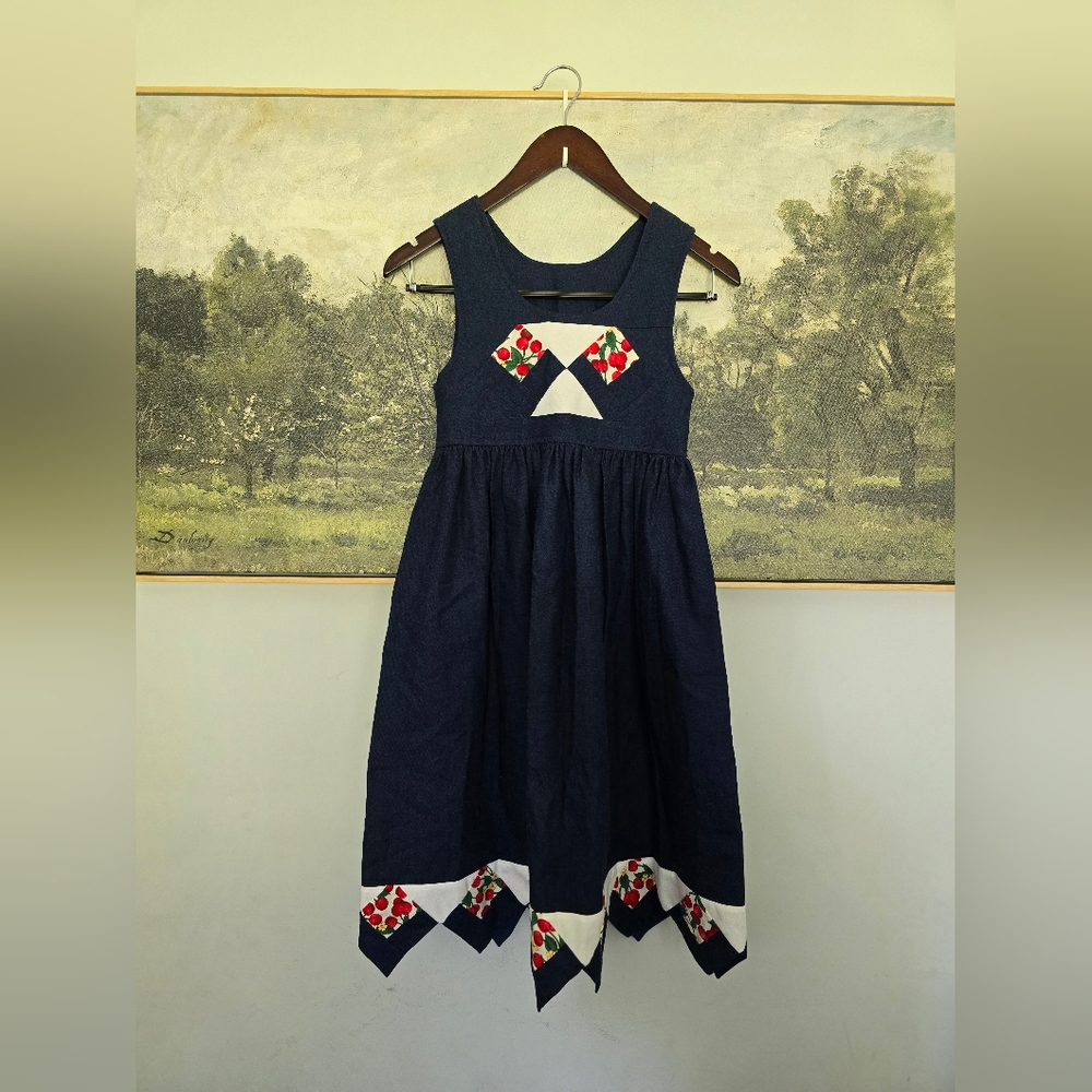 Quilted Handmade Cherry Navy Dress Girls